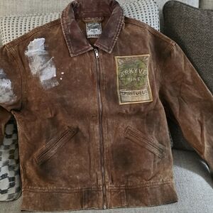 Arkyve Jean Jacket Brown & Green Tree Design On The Back Handmade Good Material